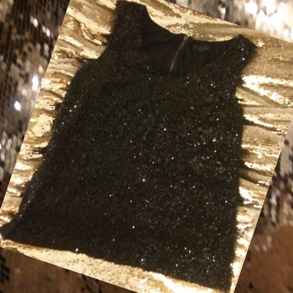 Black, Densely Sequined, Sleeveless Blouse by Mine